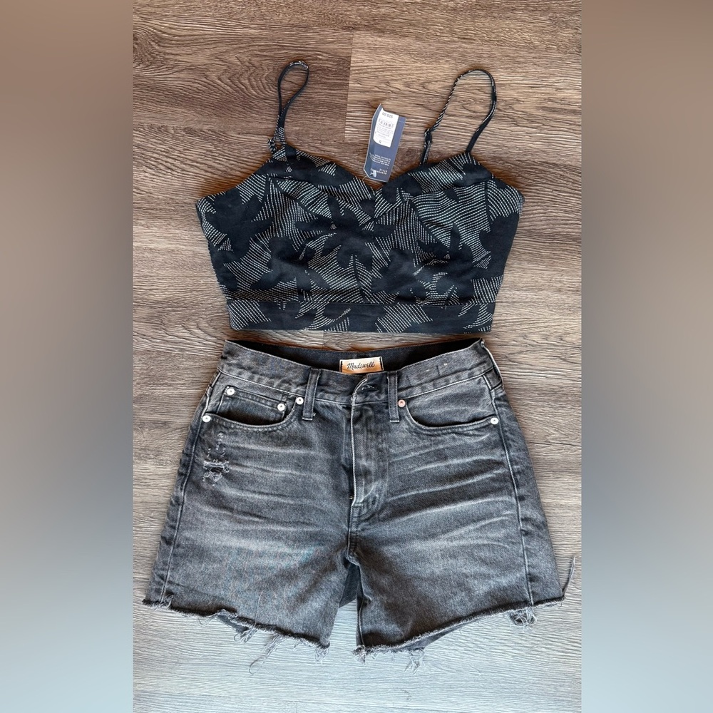 Madewell Black Floral Crop Top
